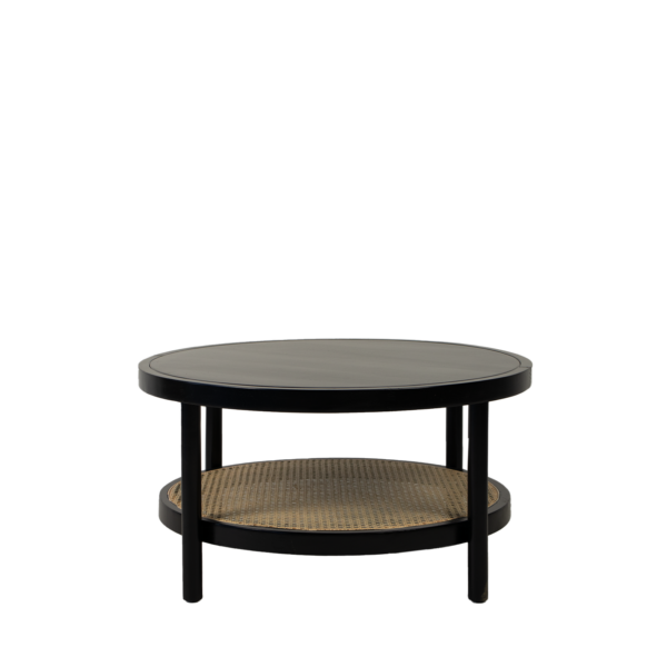 Black and Rattan Round Table Hire