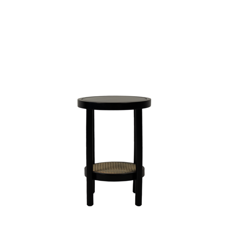 Black and Rattan Side Table Hire