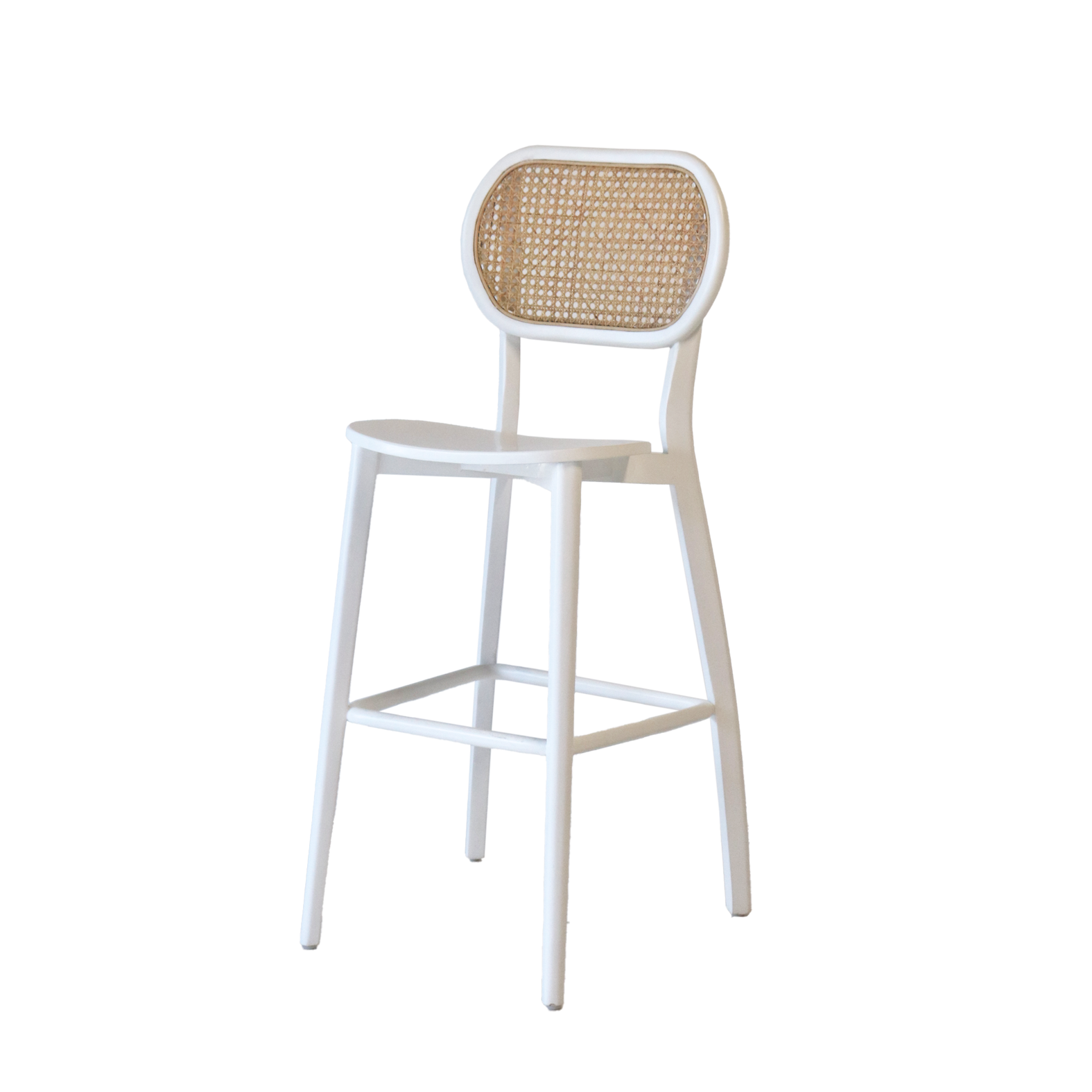 White and Rattan Stool Hire
